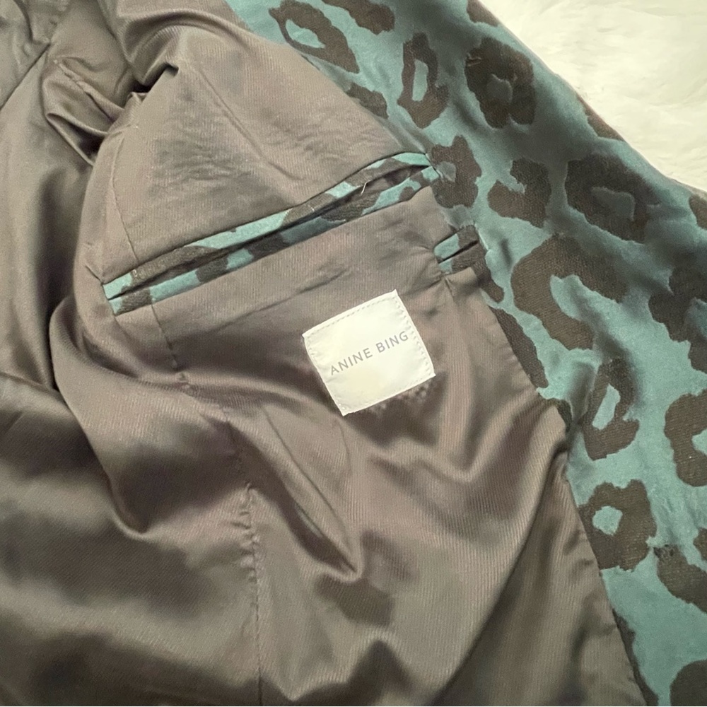 Anine Bing Madeleine Emerald Green & Black Leopard Jacquard Blazer - Picture 13 of 16